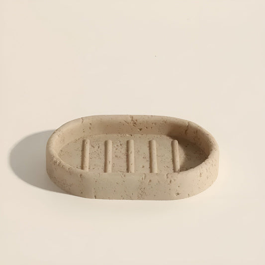 Natural Stone Toothbrush Holder with Soap Dispenser and Tray - Travertine Bathroom Accessory