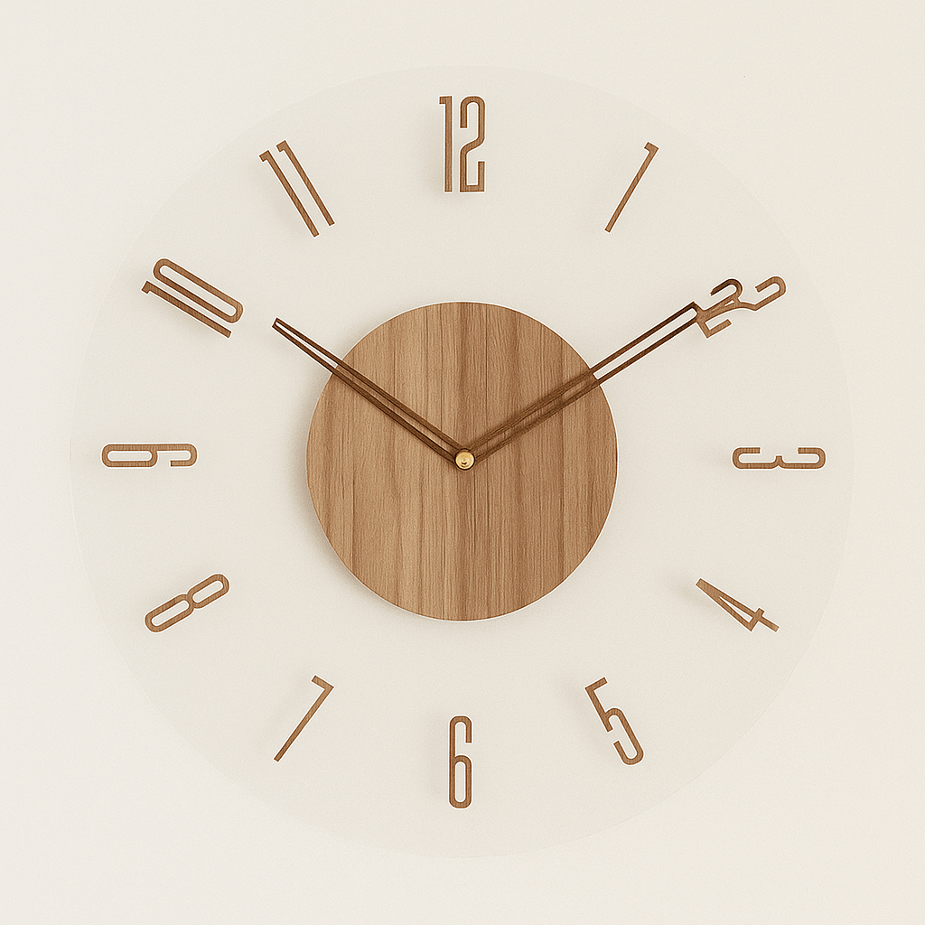 Natural Wood Wall Clock - Silent - Scandinavian Design - Minimalist Home Decor