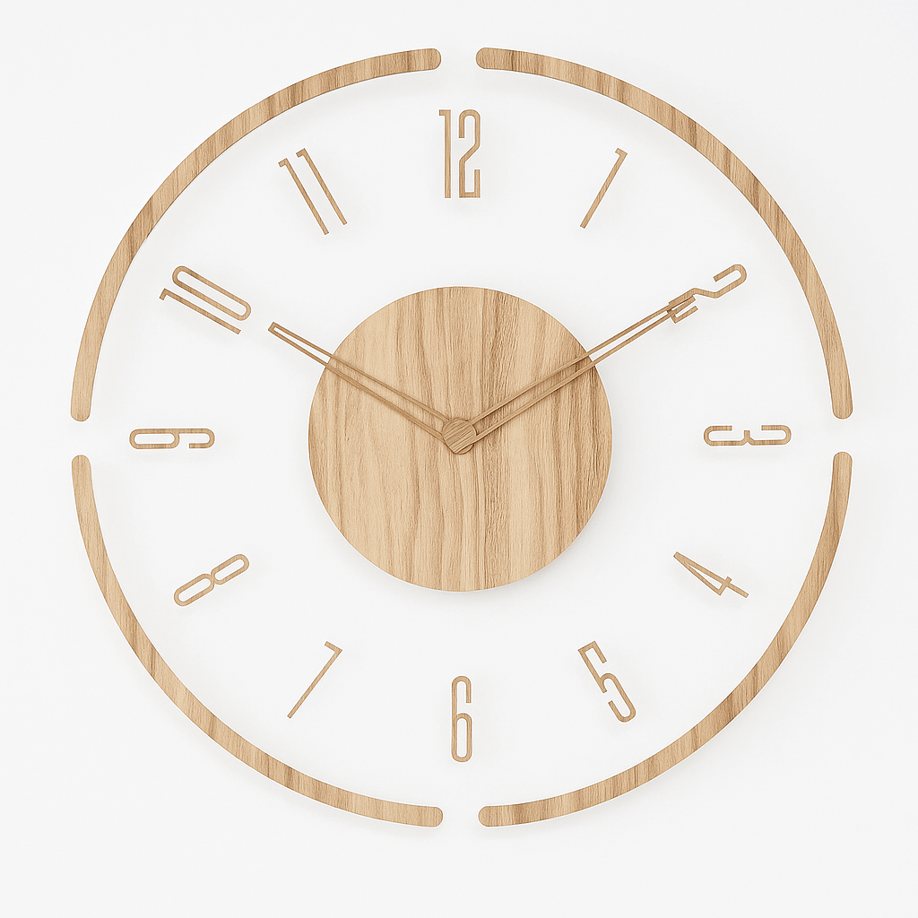Natural Wood Wall Clock - Silent - Scandinavian Design - Minimalist Home Decor