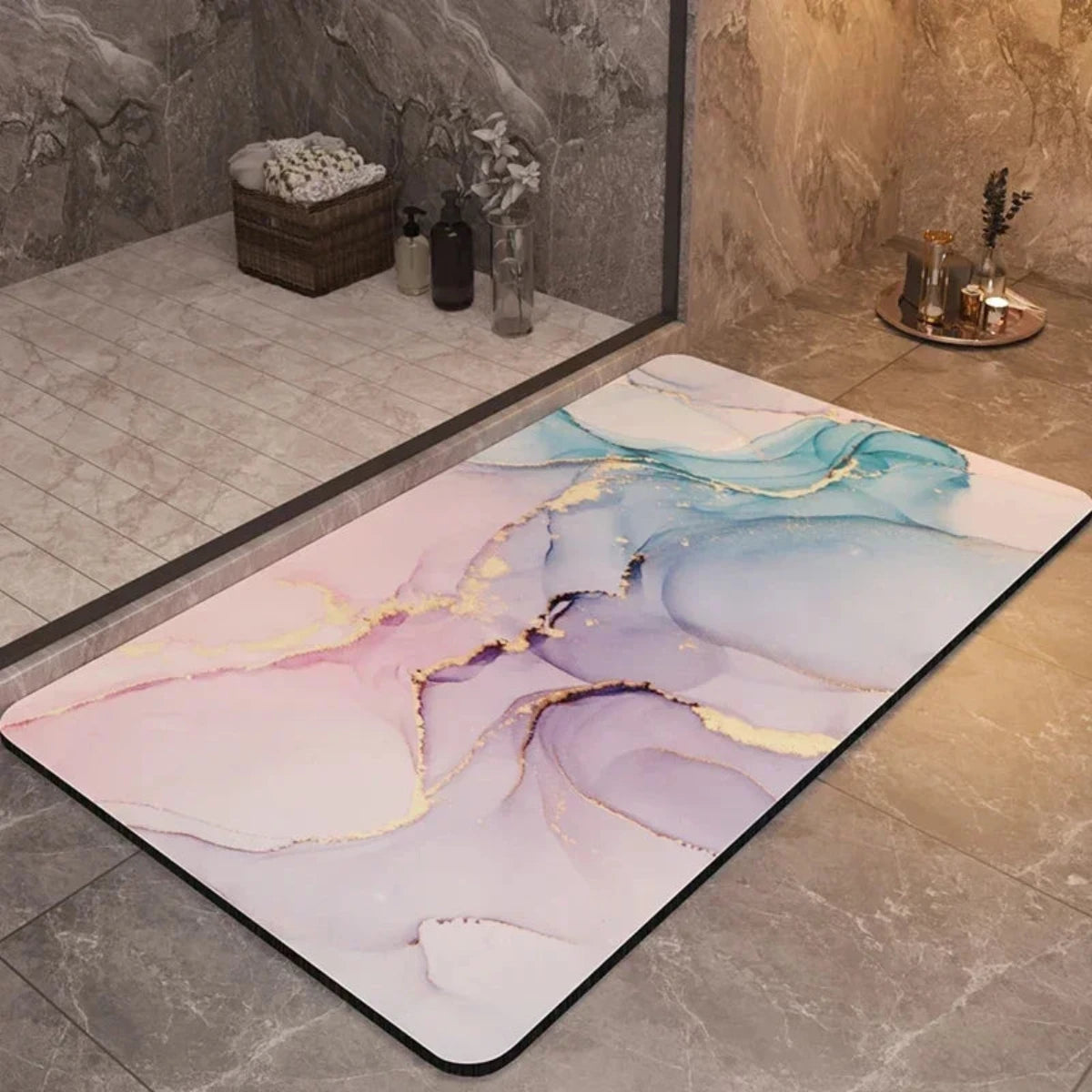 Non-Slip Bathroom Mat with Quick-Drying Diatomaceous Earth Surface – Multicolored Hygienic Bath Mat