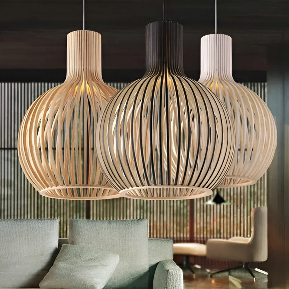 Nordic Wooden Ceiling Light – Rustic Wooden Pendant Lamp for the Living Room
