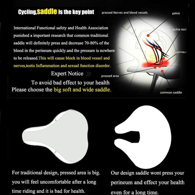 Noseless Bicycle Seat with Thick Soft Padding for Mountain Bikes - Black