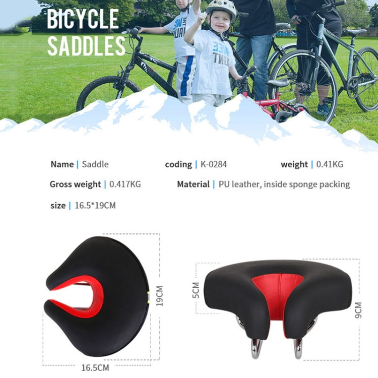 Noseless Bicycle Seat with Thick Soft Padding for Mountain Bikes - Black