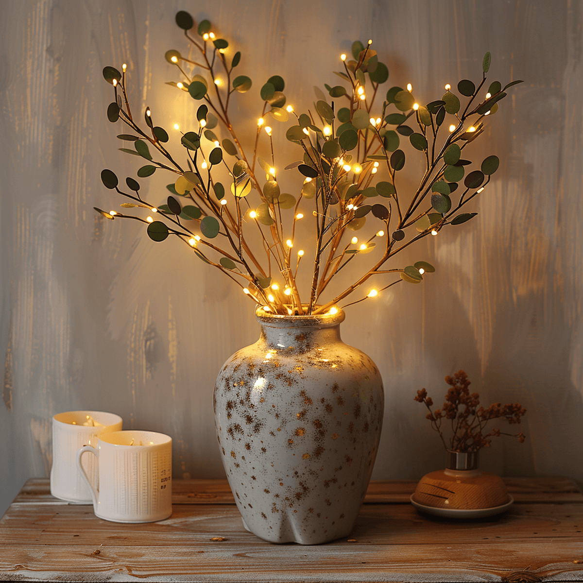 Olive Branch with Fairy Lights Glowing