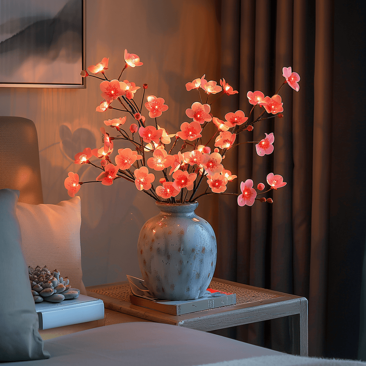 Olive Branch with Fairy Lights Glowing