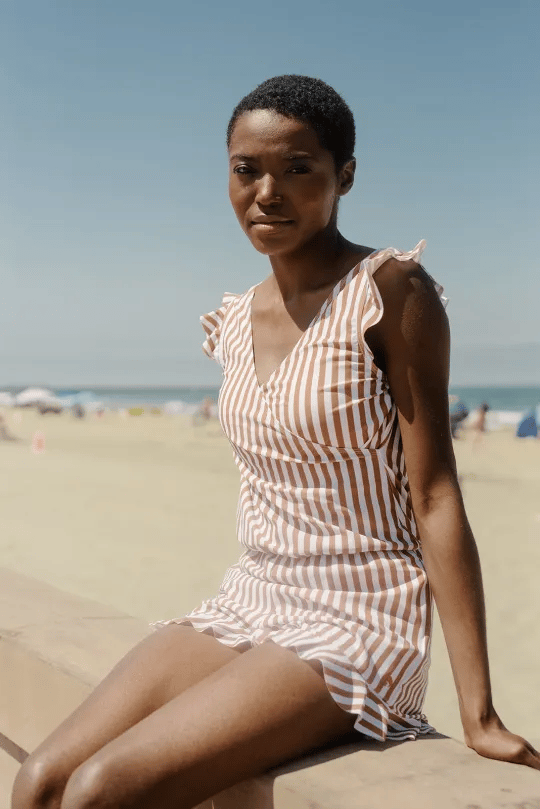 One-Piece Swim Romper with Wrap Front and Ruffles