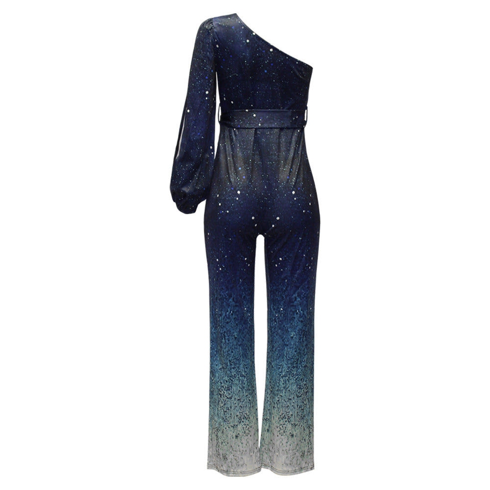 One-Shoulder Retro Disco Glamour Jumpsuit