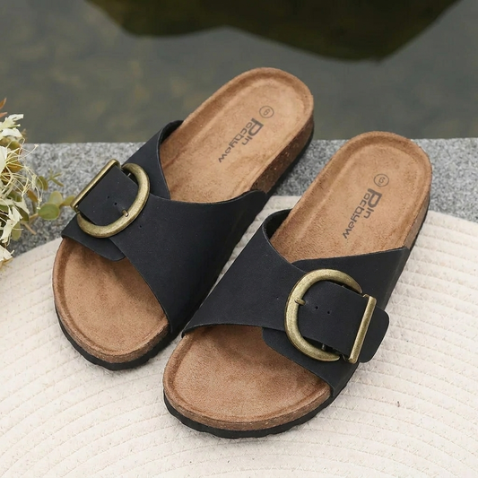 Open-Toe Slides with Decorative Buckle