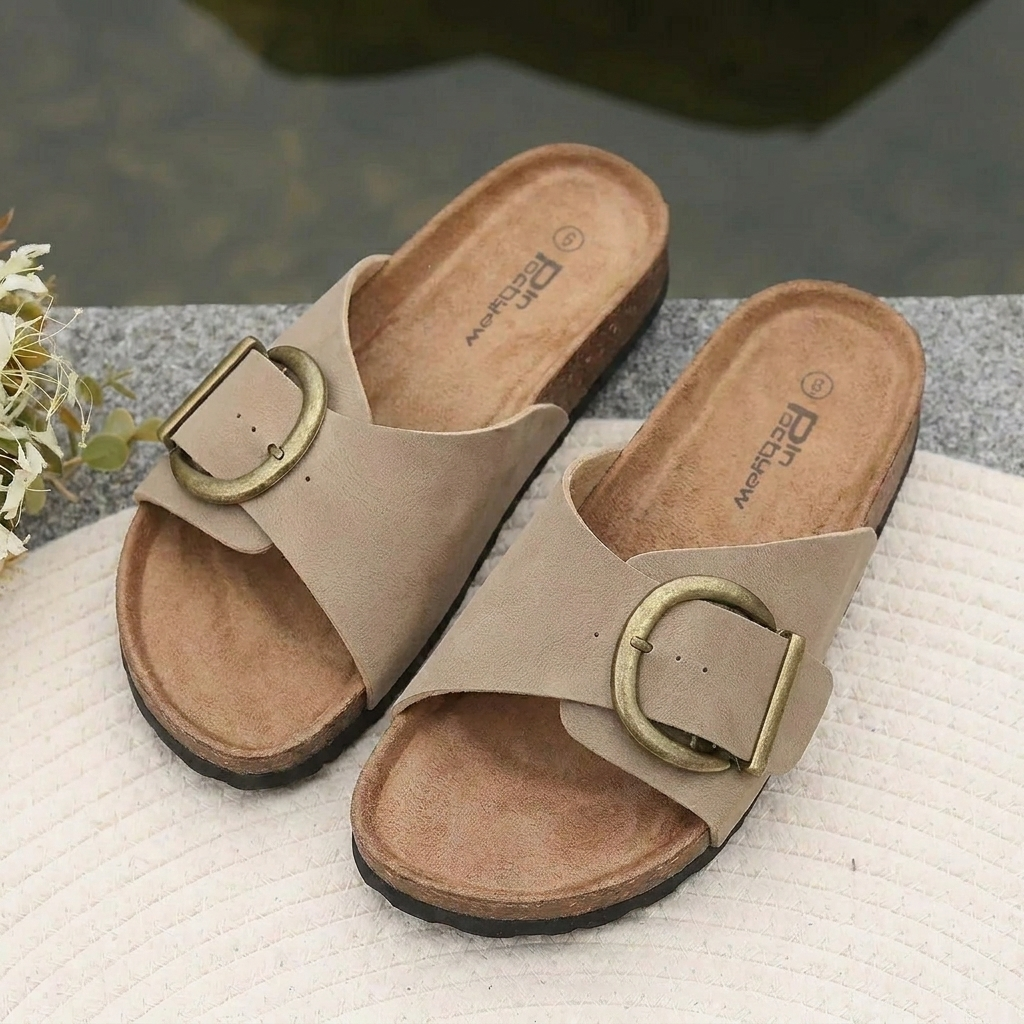 Open-Toe Slides with Decorative Buckle