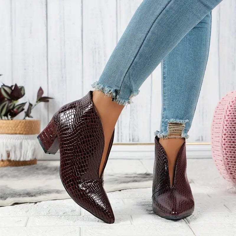Patent Pointed-Toe Heeled Ankle Boots