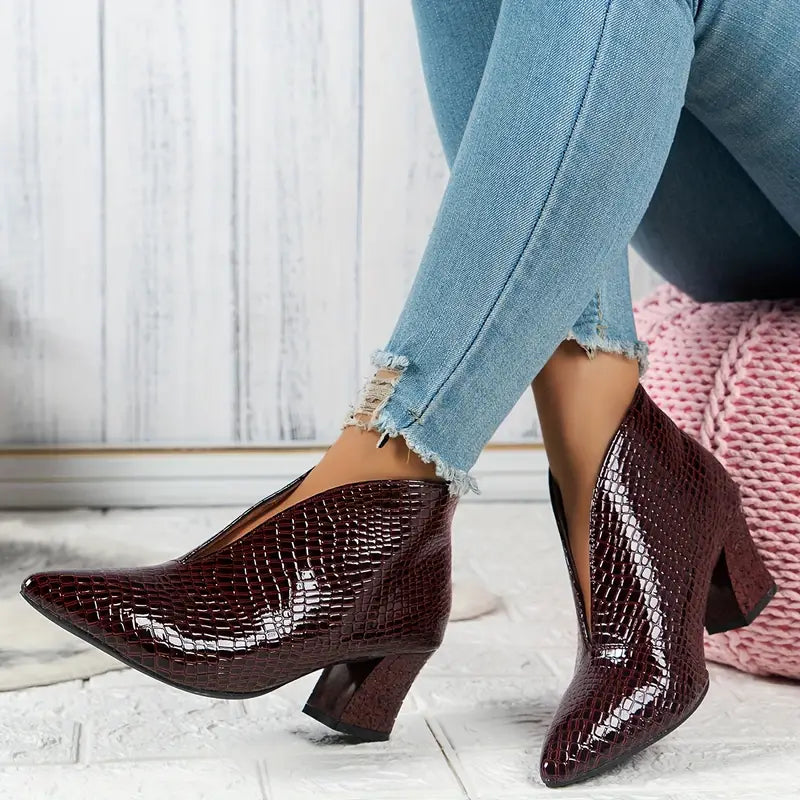 Patent Pointed-Toe Heeled Ankle Boots