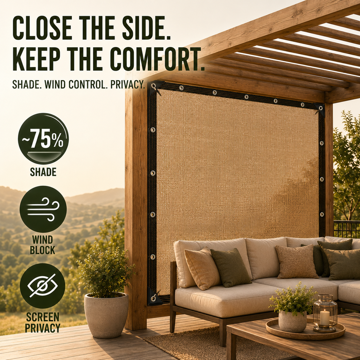 Pergola Side Panel - Gazebo Side Wall Sun & Wind Screen