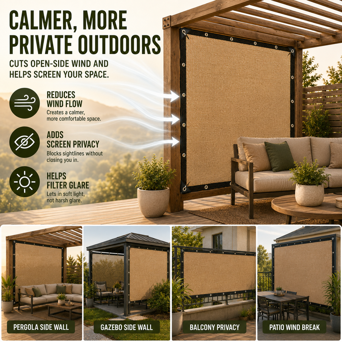 Pergola Side Panel - Gazebo Side Wall Sun & Wind Screen