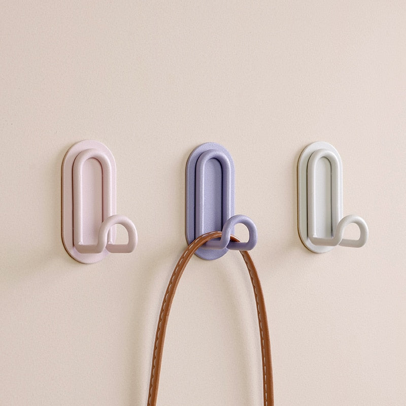 Pink Metal Self-Adhesive Wall Hook - No-Drill Dual Coat Hanger
