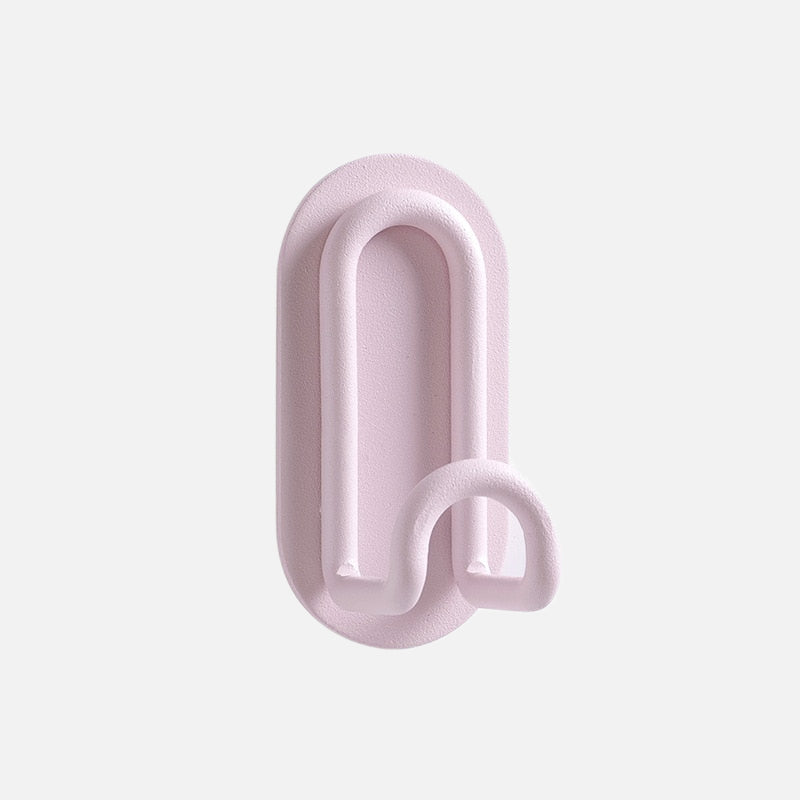 Pink Metal Self-Adhesive Wall Hook - No-Drill Dual Coat Hanger