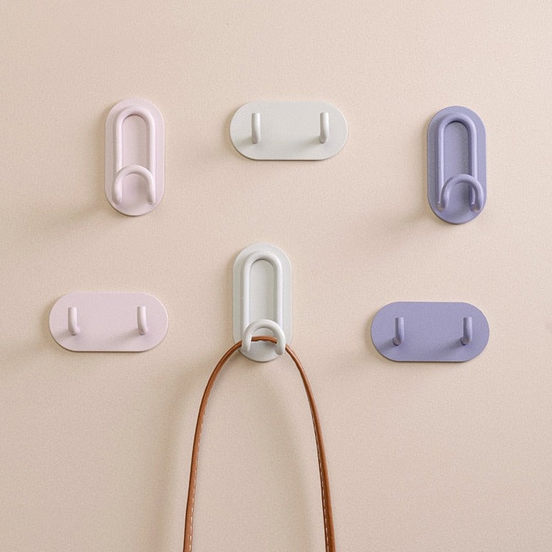 Pink Metal Self-Adhesive Wall Hook - No-Drill Dual Coat Hanger