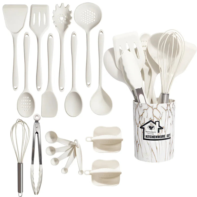 Pink Silicone Kitchen Utensil Set | 18 Pieces | Food-Grade & Heat-Resistant | Spoon, Spatula, Tablespoon & More