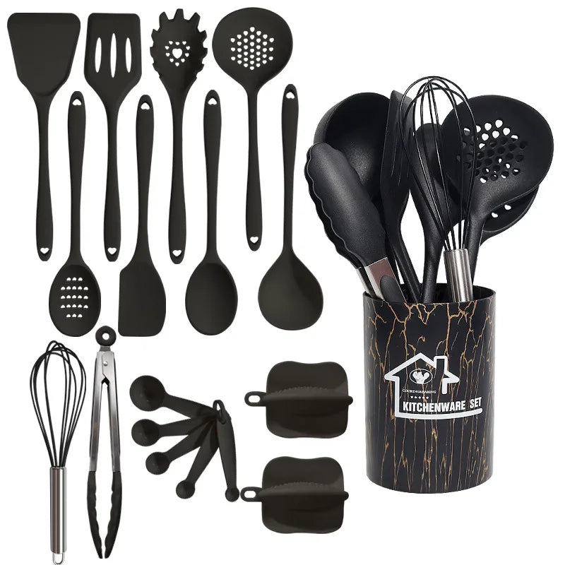 Pink Silicone Kitchen Utensil Set | 18 Pieces | Food-Grade & Heat-Resistant | Spoon, Spatula, Tablespoon & More