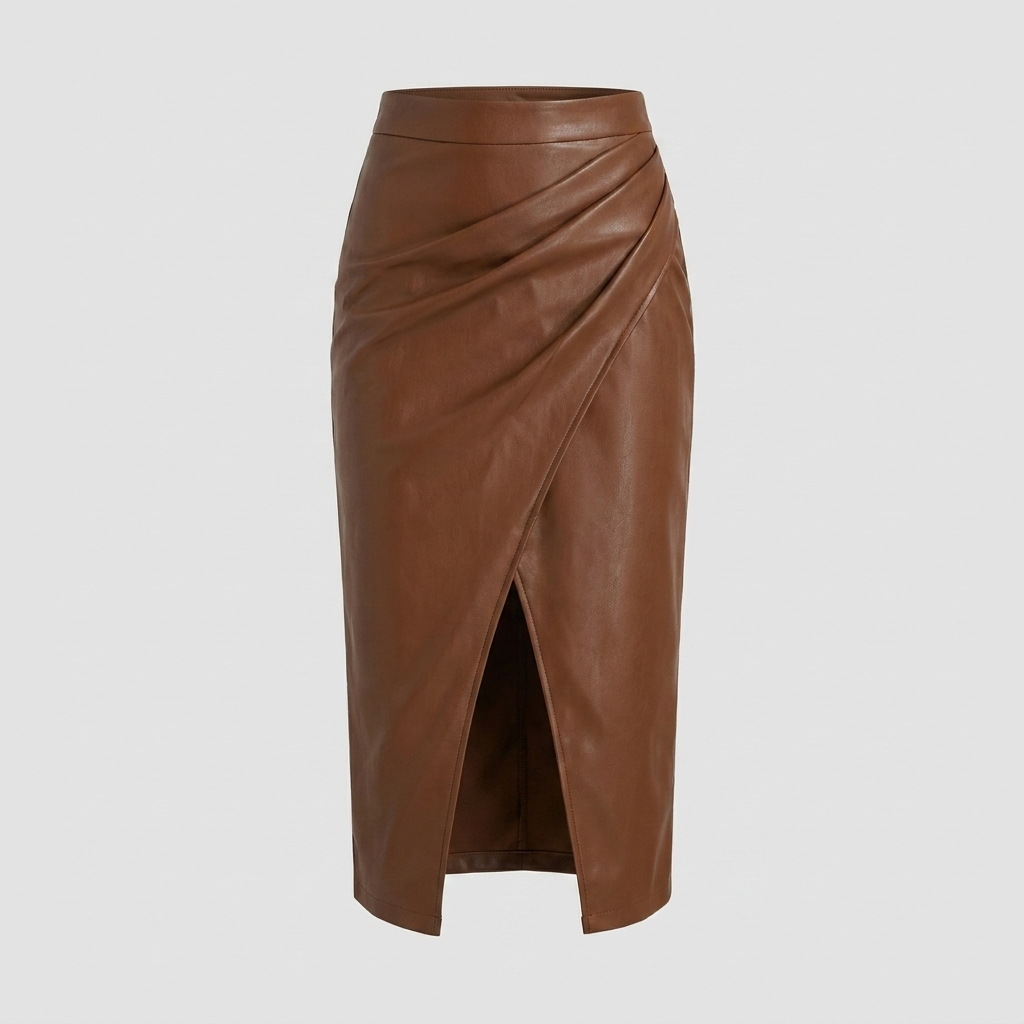 Pleated Midi Skirt with Front Slit