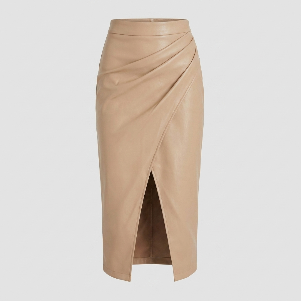 Pleated Midi Skirt with Front Slit