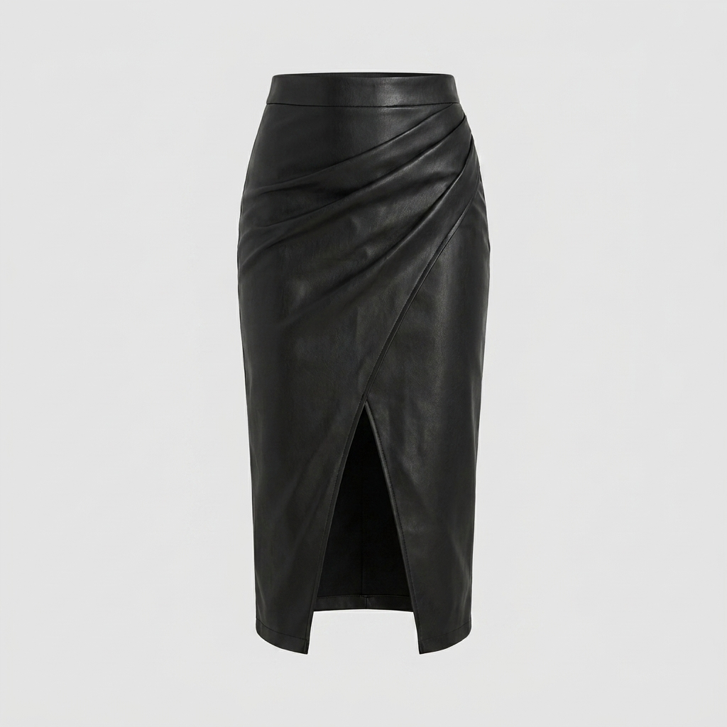 Pleated Midi Skirt with Front Slit