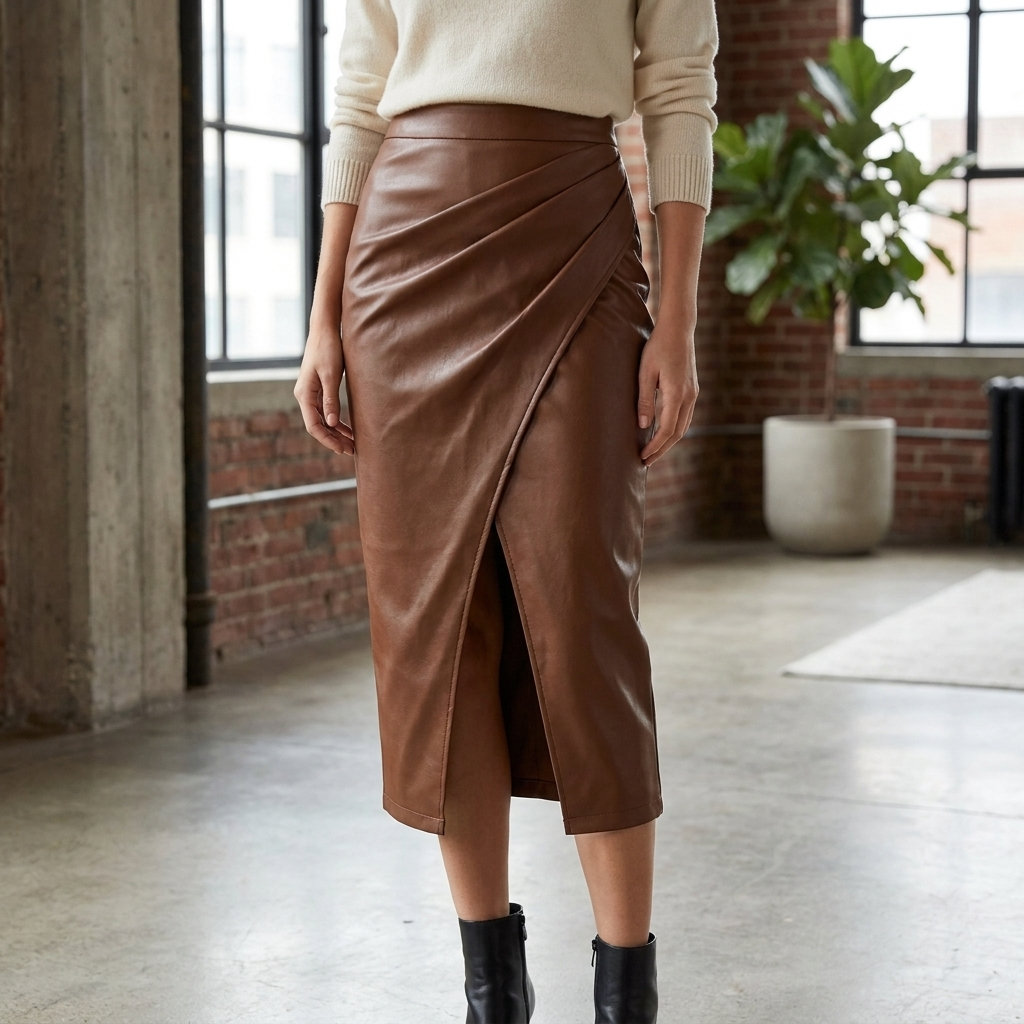 Pleated Midi Skirt with Front Slit