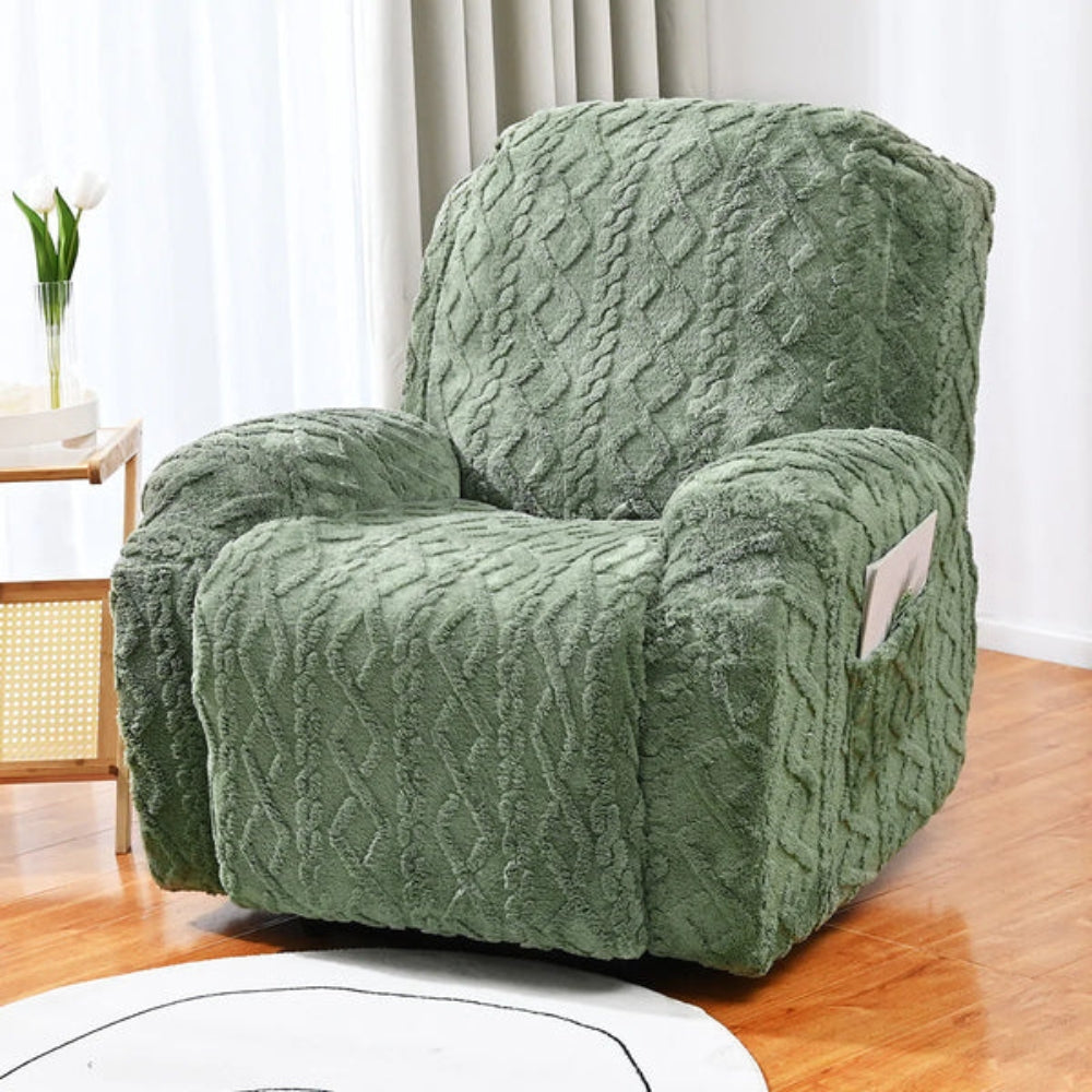 Plush Recliner Sofa Cover with Cable Knit Texture