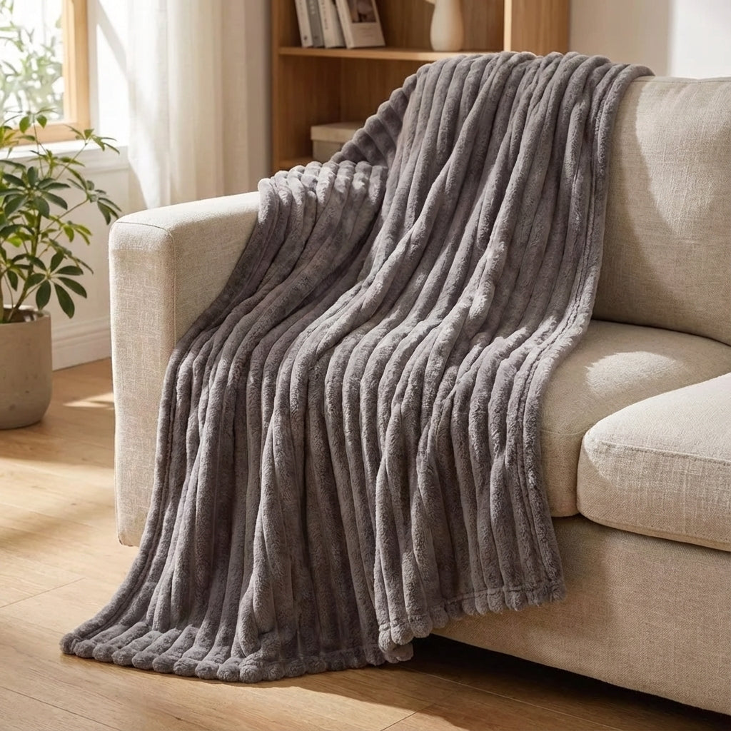 Plush Ribbed Throw Blanket