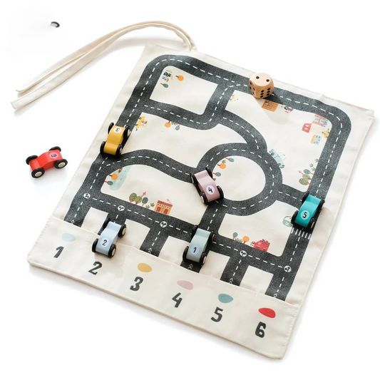 Portable Kids' Race Track Play Set with Wooden Cars