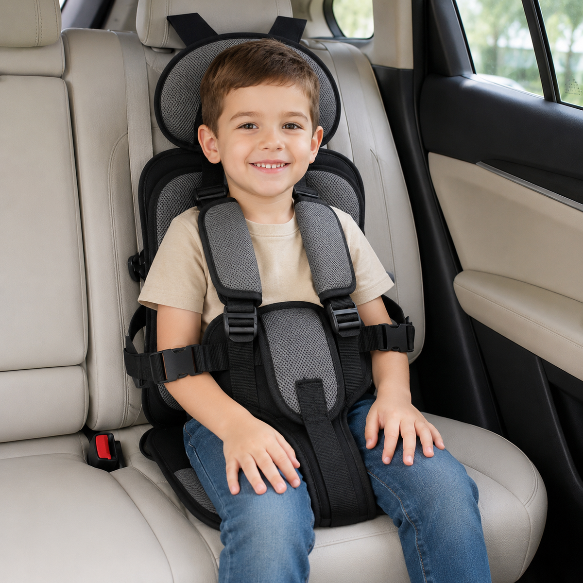 Portable Padded Travel Car Seat with 5-Point Safety Harness