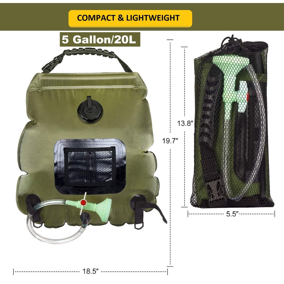 Portable Solar Heated Outdoor Camping Shower Bag - 20L
