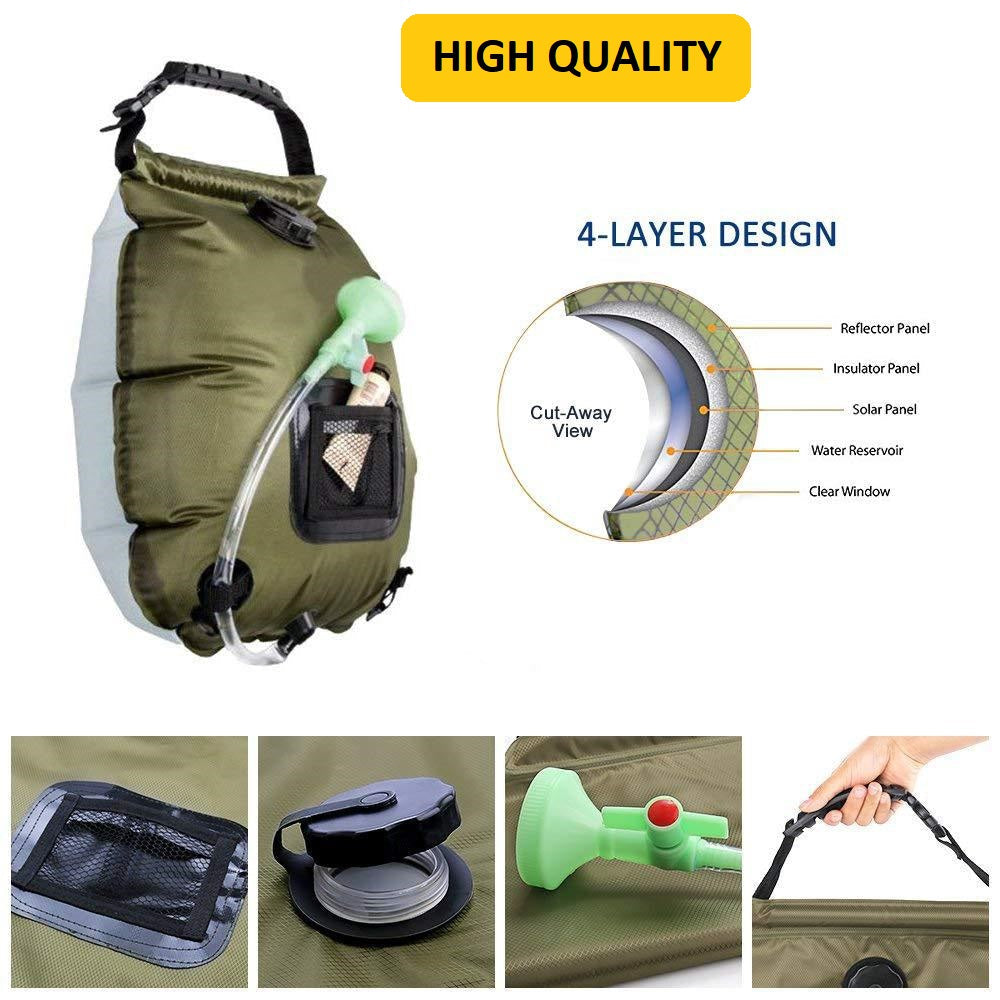 Portable Solar Heated Outdoor Camping Shower Bag - 20L