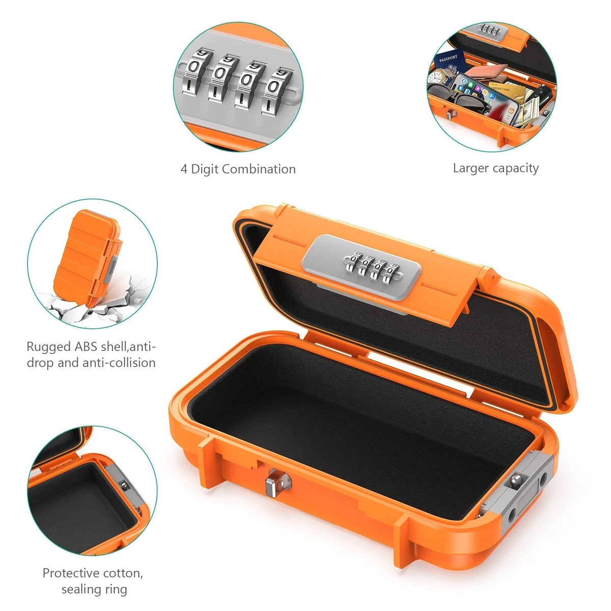 Portable Waterproof Safe – Compact Travel Security Box with Combination Lock & Steel Cable