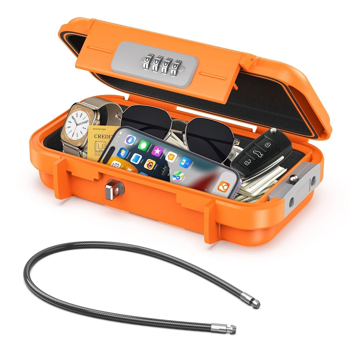 Portable Waterproof Safe – Compact Travel Security Box with Combination Lock & Steel Cable
