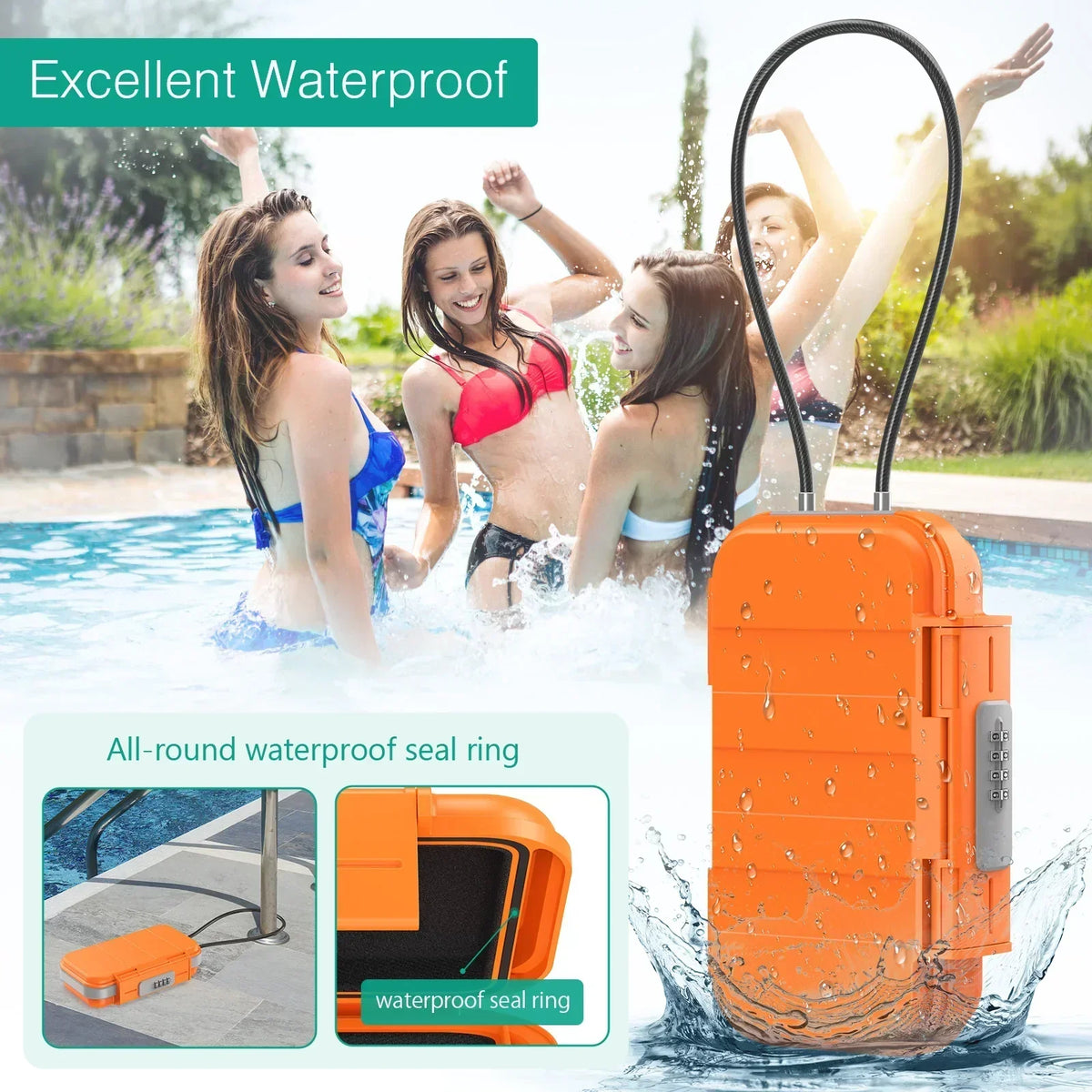Portable Waterproof Safe – Compact Travel Security Box with Combination Lock & Steel Cable