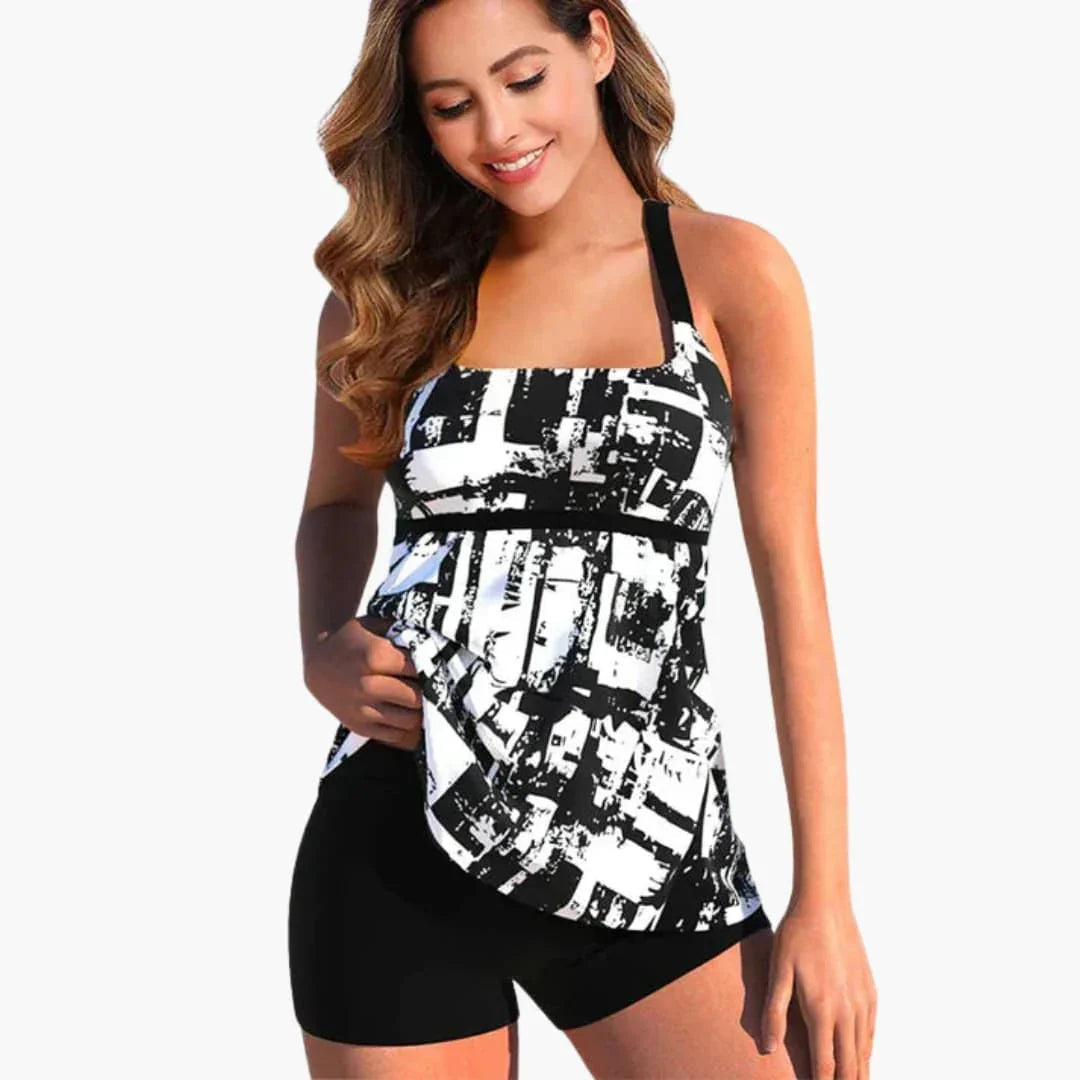 Printed Women's Tankini Set with Shorts