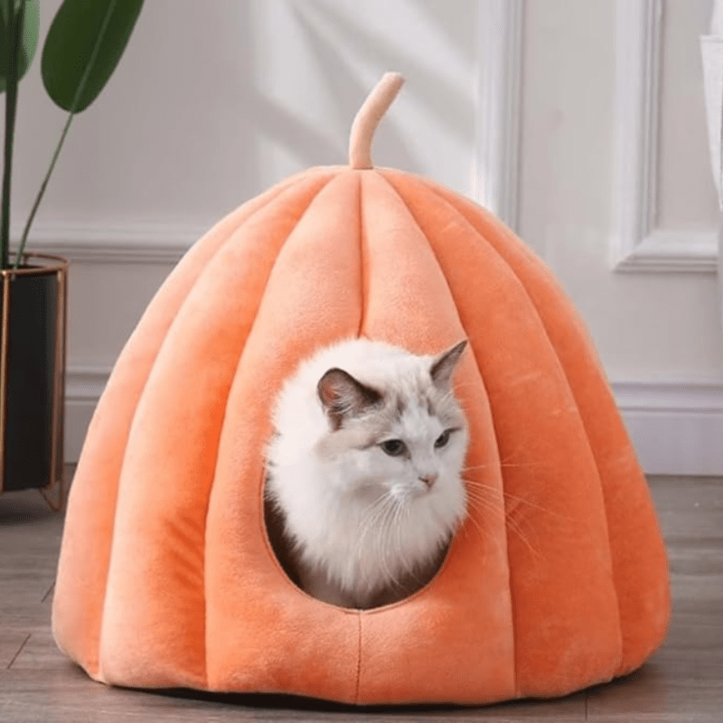 Pumpkin Cat Bed – Warm, Washable & Comfortable Cat Hideaway