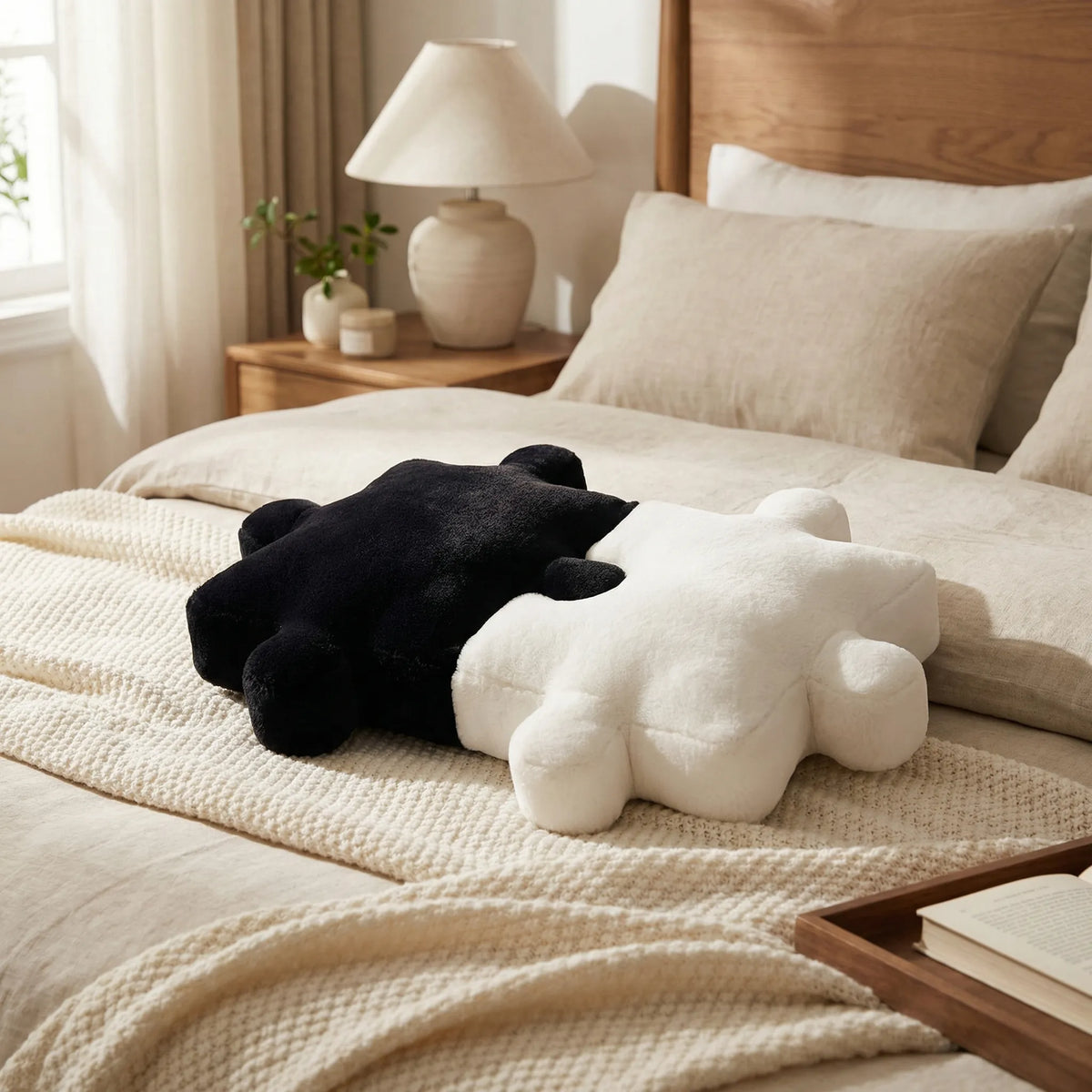 Puzzle-Shaped Cushion in Modern Black and White Design