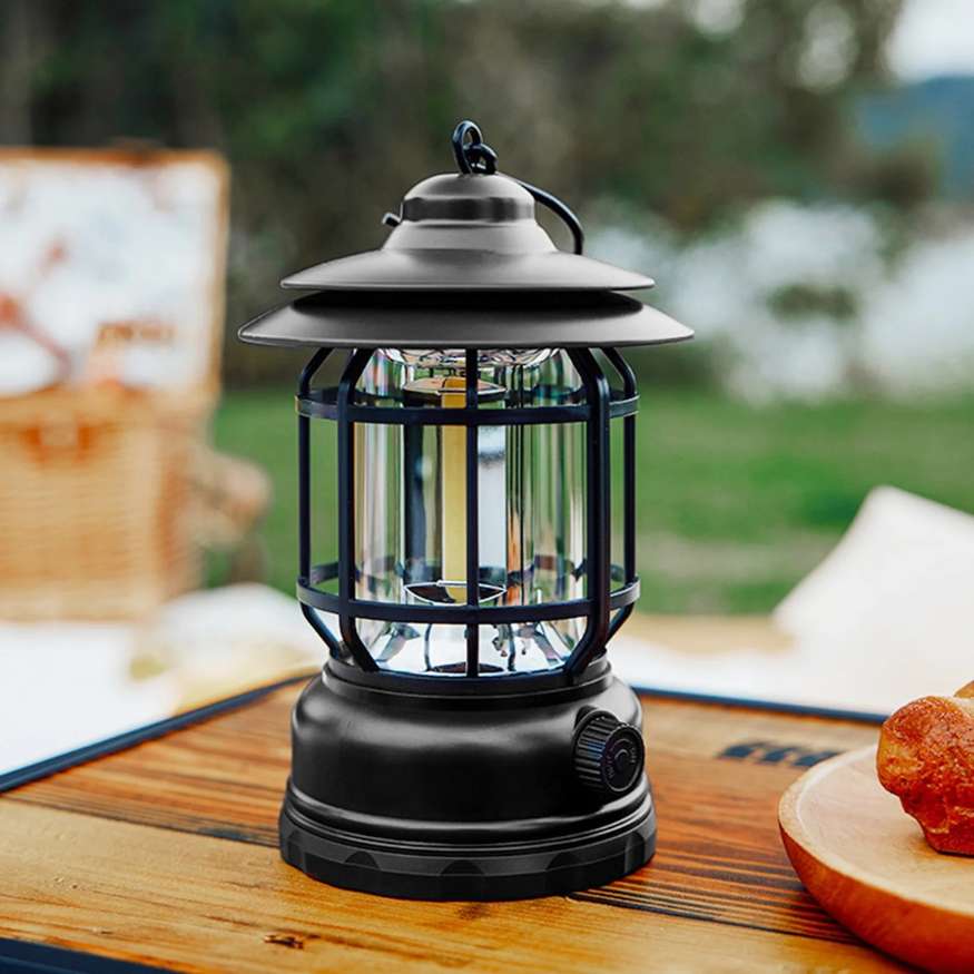 Rechargeable Vintage Camping Lantern with Dimmable LED