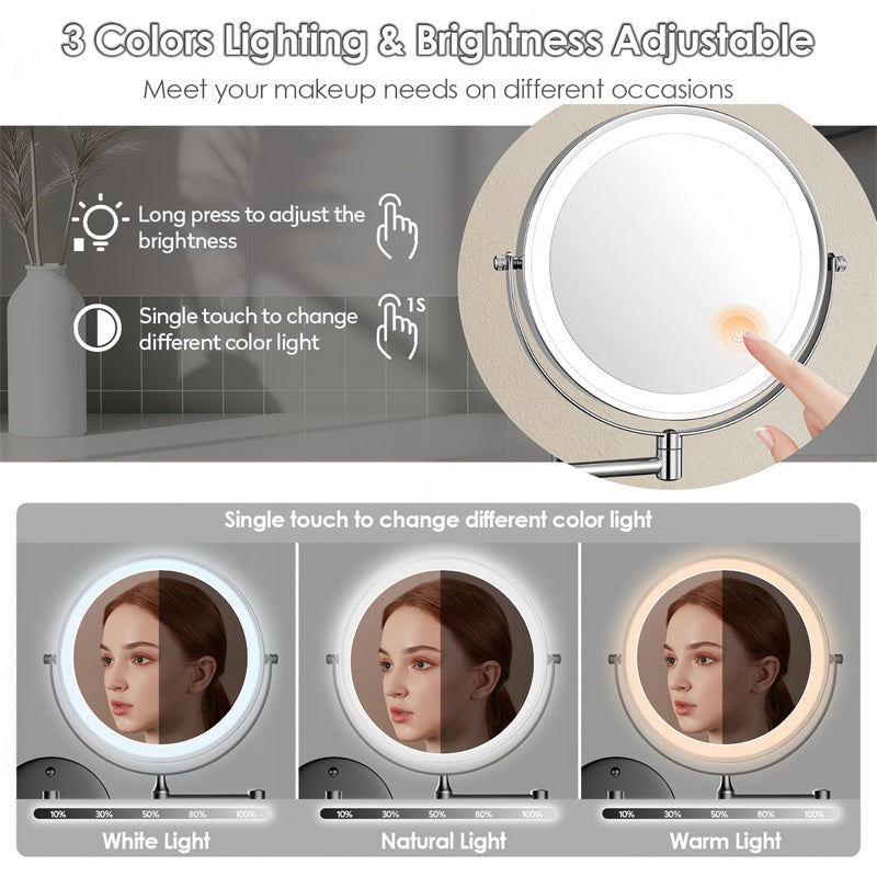 Rechargeable Wall-Mounted LED Shaving Mirror
