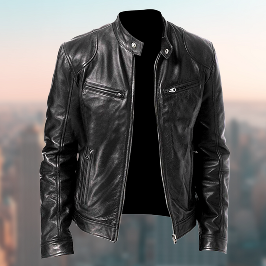 Refined Leather Cafe Racer Jacket