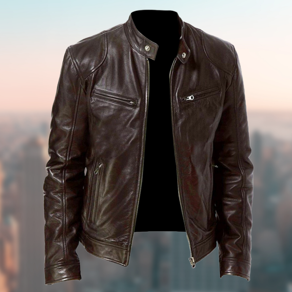 Refined Leather Cafe Racer Jacket