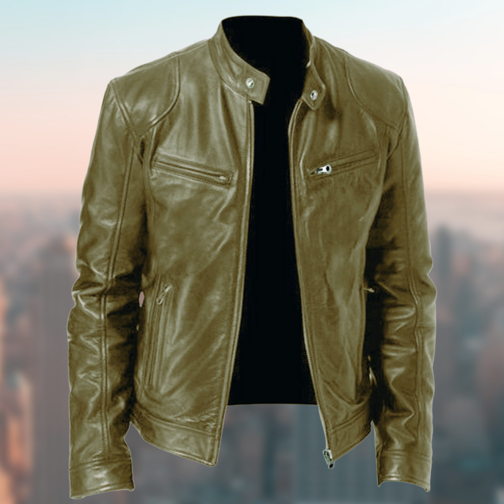 Refined Leather Cafe Racer Jacket