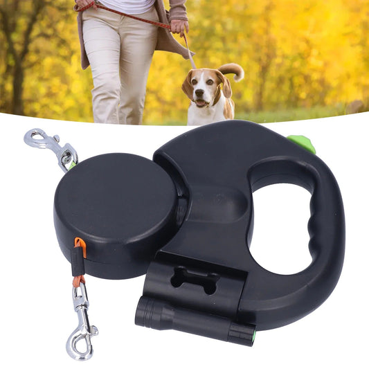 Retractable Double Dog Leash – Automatic 1-to-2 Pet Leash with Flashlight & Bag Dispenser