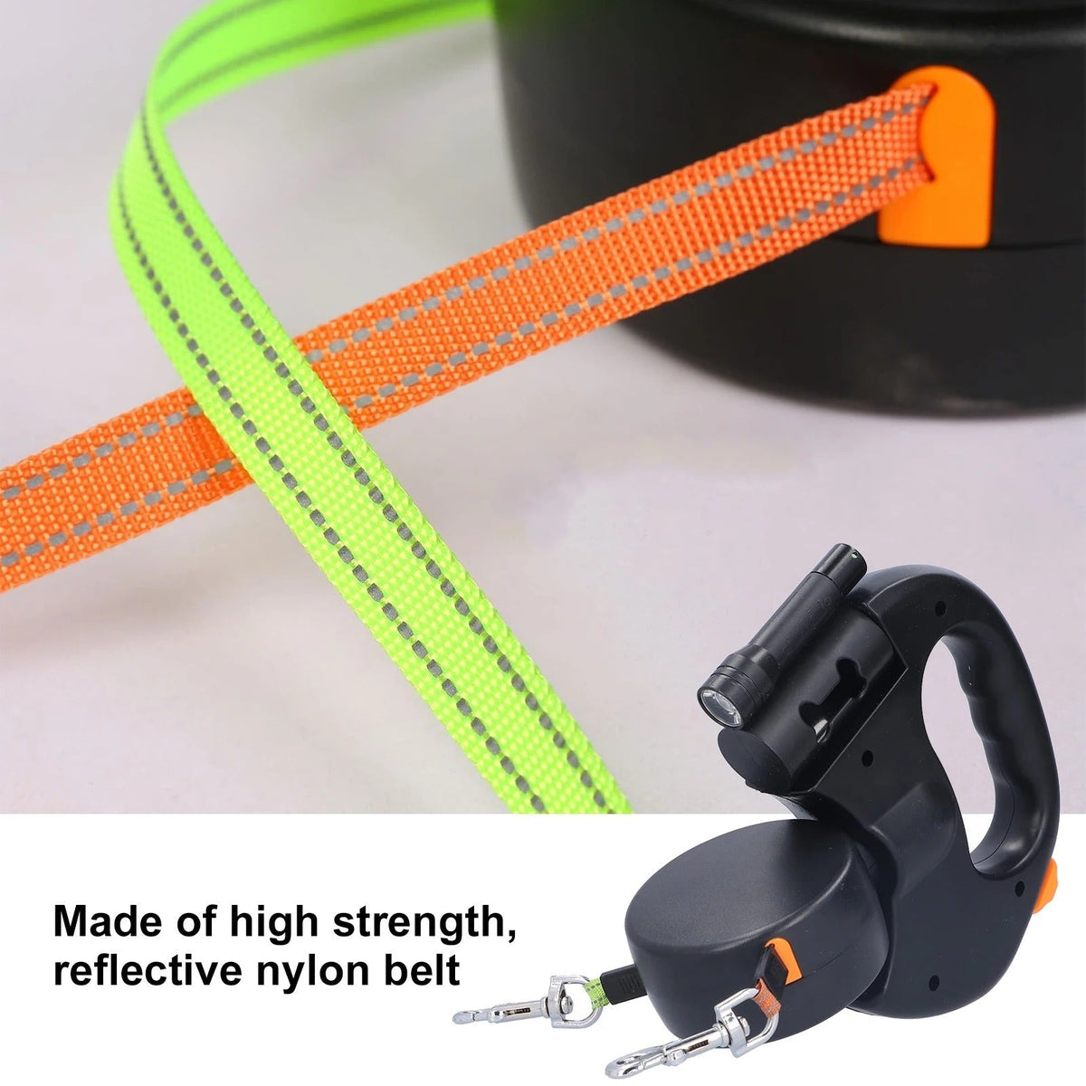 Retractable Double Dog Leash – Automatic 1-to-2 Pet Leash with Flashlight & Bag Dispenser
