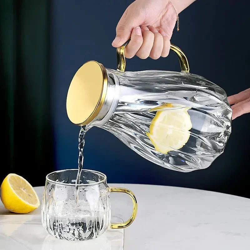 Retro Style Glass Water Jug with Matching Cups