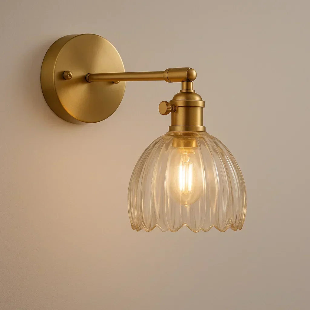 Retro Wall Lamp with Tulip Glass Shade in Vintage Style