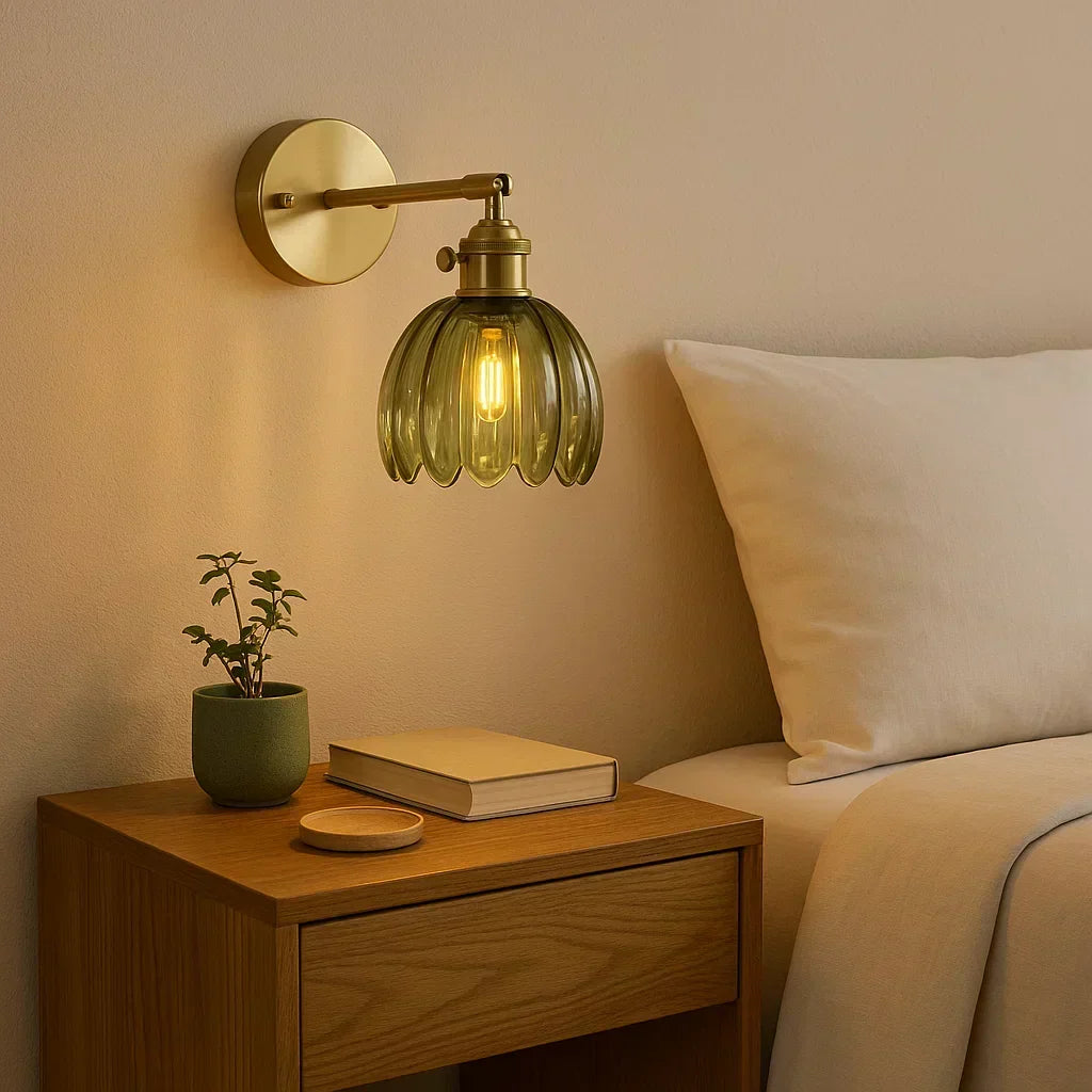 Retro Wall Lamp with Tulip Glass Shade in Vintage Style