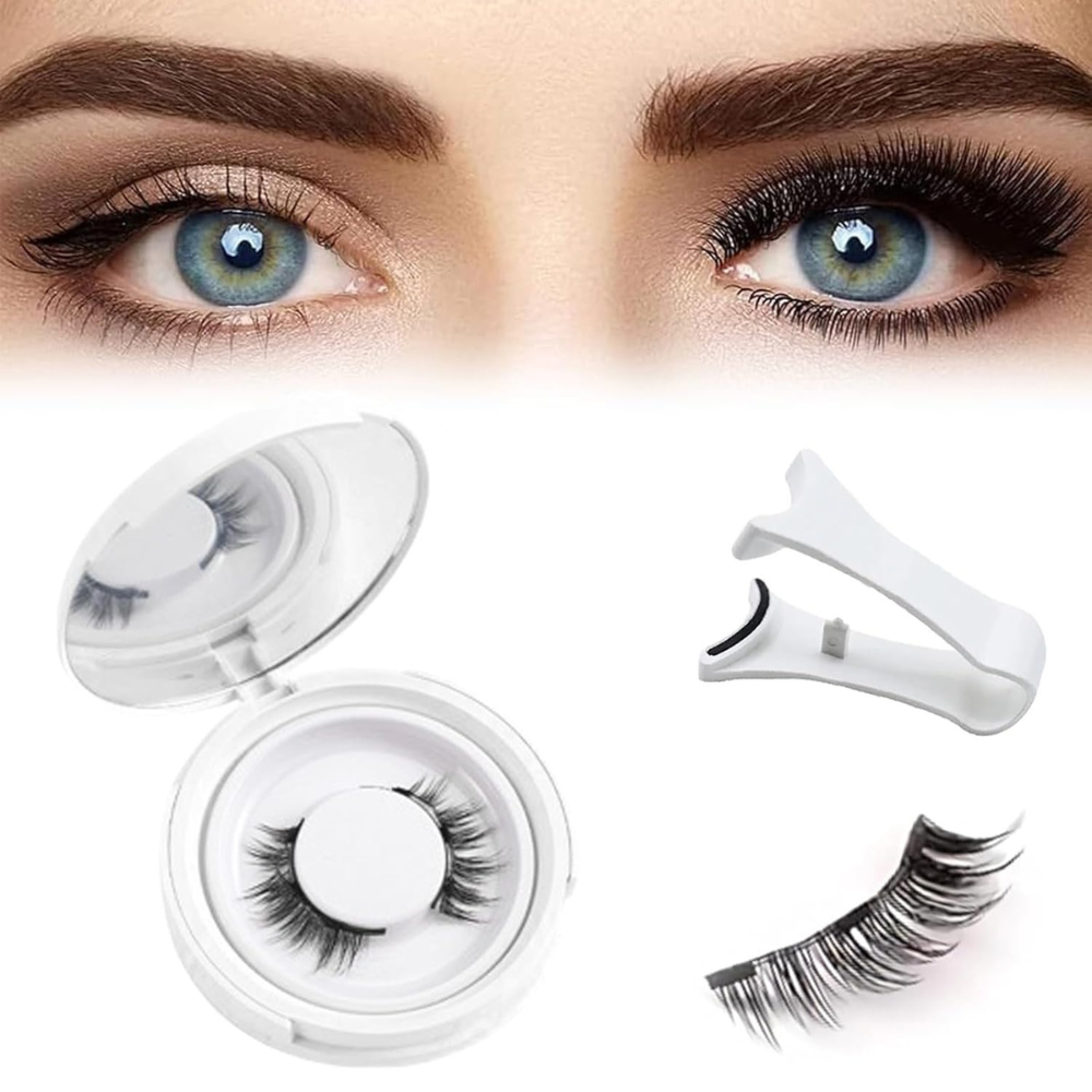 Reusable Glue-Free Magnetic False Eyelashes Kit with Tweezers, Black
