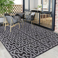 Reversible Outdoor Rug | Modern Patio Mat in Black and Grey